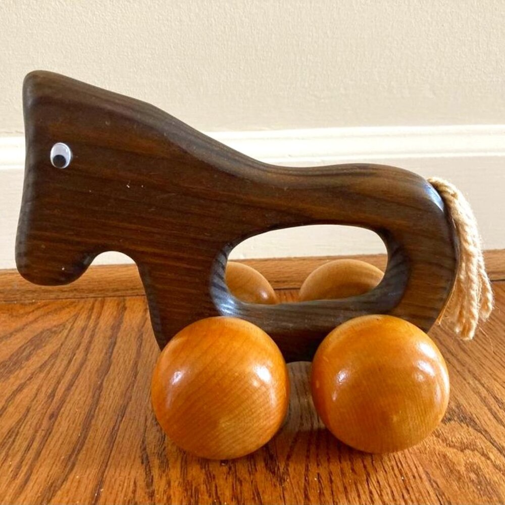 Vintage CWS Wood Horse Push Toy Yarn Tail LNC